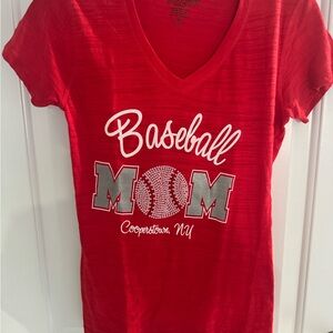 Cooperstown Red  Baseball Mom women  T-Shirt small